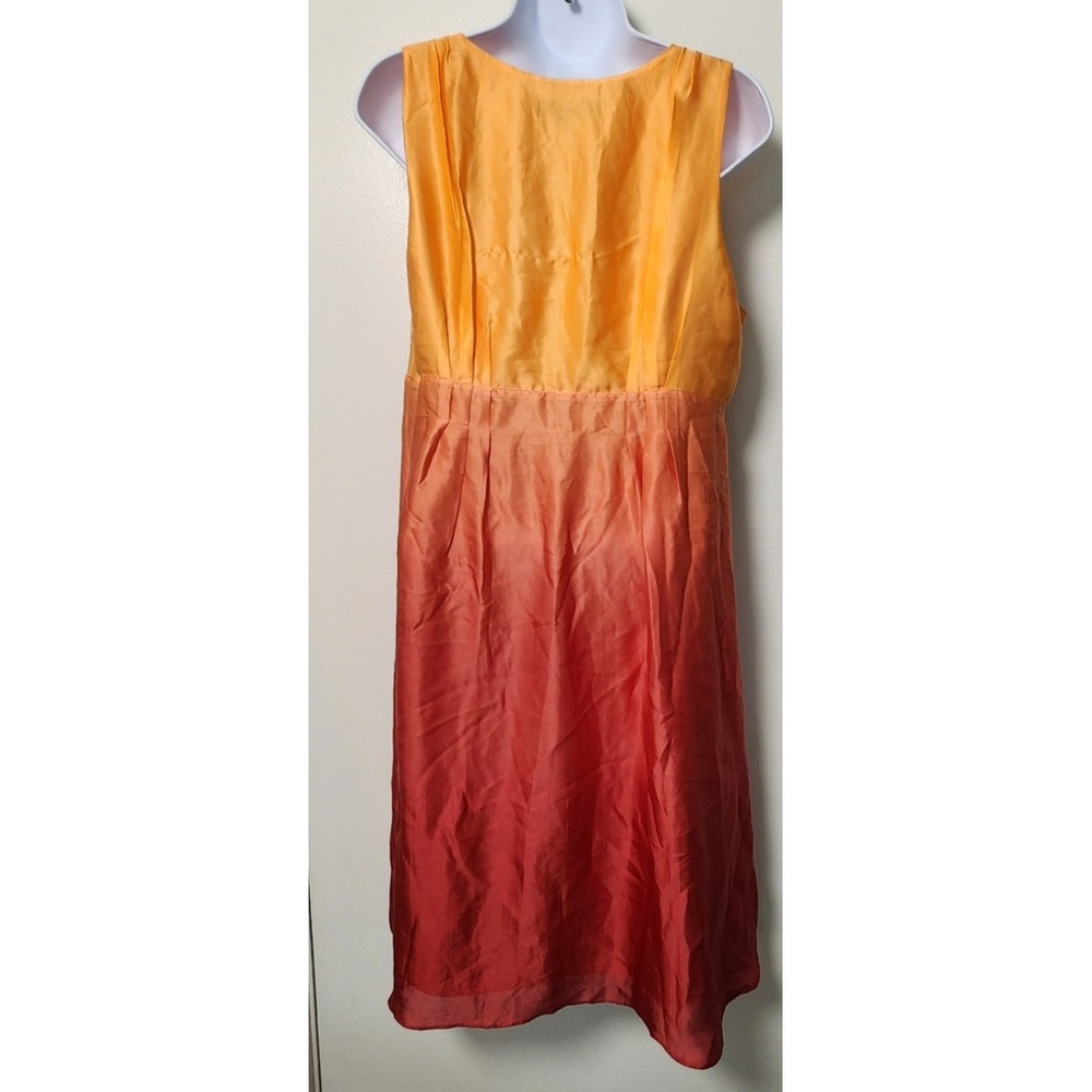 INC International Concepts Sz 14 Silk Ombre Orange Red‎ Dress Sleeveless Pleated
